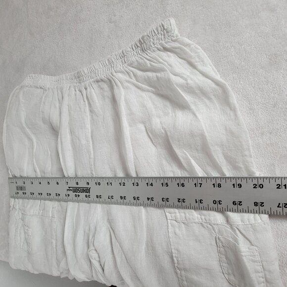 Vintage Italian White Linen Cargo Cropped Pants Elastic Waist Casual Pull-On - Picture 5 of 9